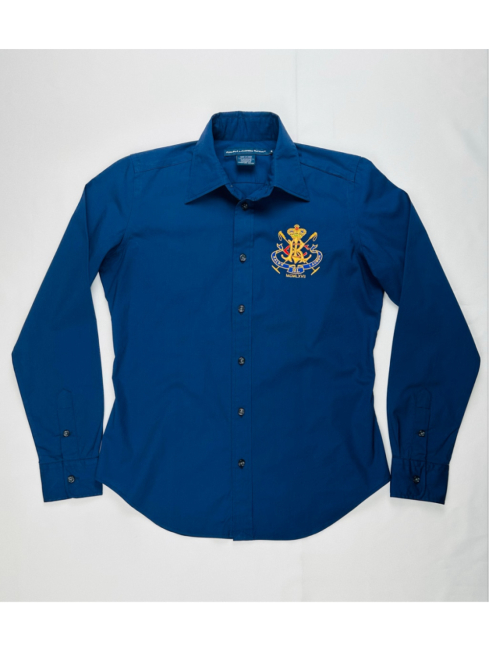 Ralph Lauren Sport Women’s Deep Cobalt Blue Crest Button Down Shirt Size 6 - Picture 2 of 14